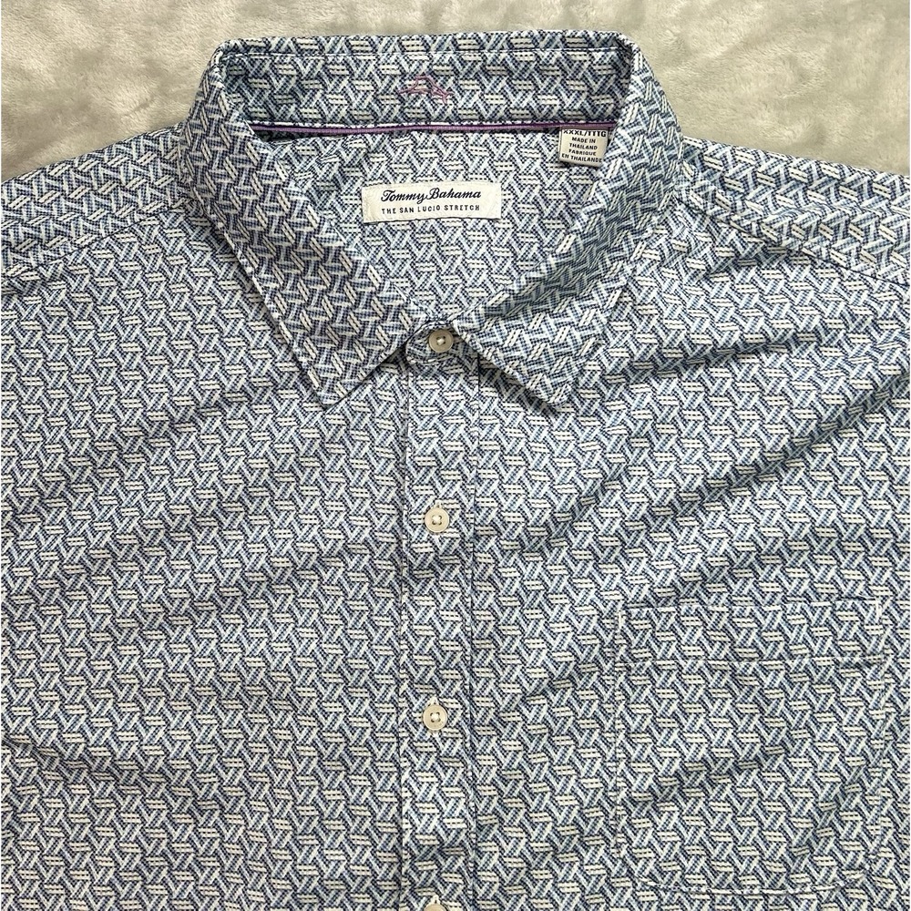 Tommy Bahama The San Lucio Stretch Button Up Blue Geo Islandzone Shirt Mens 3XL